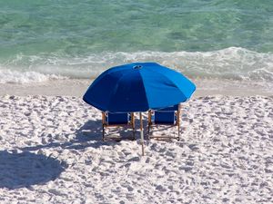 Preview wallpaper beach, sand, umbrella, sea, relaxation