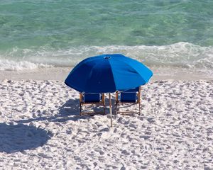 Preview wallpaper beach, sand, umbrella, sea, relaxation