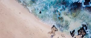 Preview wallpaper beach, sea, aerial view, waves, shore