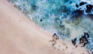 Preview wallpaper beach, sea, aerial view, waves, shore