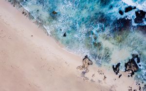 Preview wallpaper beach, sea, aerial view, waves, shore