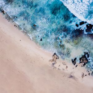 Preview wallpaper beach, sea, aerial view, waves, shore