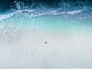 Preview wallpaper beach, sea, aerial view, coast, man