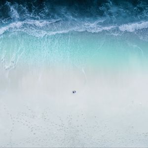 Preview wallpaper beach, sea, aerial view, coast, man