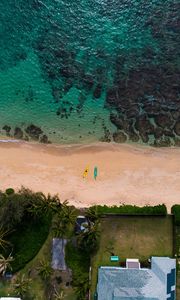 Preview wallpaper beach, sea, aerial view, boats, palm trees