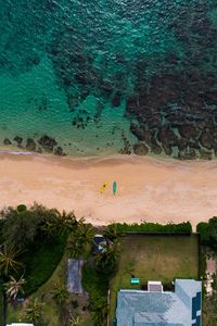 Preview wallpaper beach, sea, aerial view, boats, palm trees