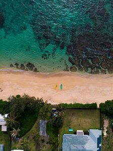 Preview wallpaper beach, sea, aerial view, boats, palm trees