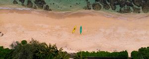 Preview wallpaper beach, sea, aerial view, boats, palm trees