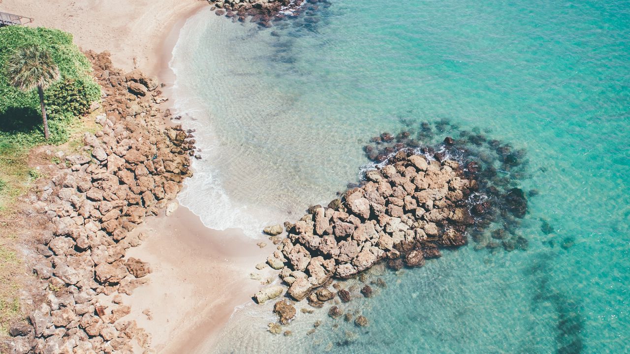 Wallpaper beach, sea, aerial view, water, sand, stones