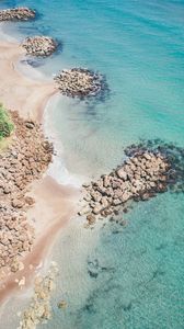 Preview wallpaper beach, sea, aerial view, water, sand, stones