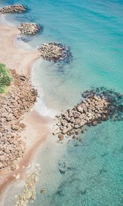 Preview wallpaper beach, sea, aerial view, water, sand, stones