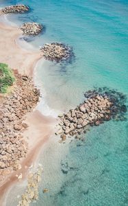 Preview wallpaper beach, sea, aerial view, water, sand, stones