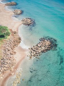Preview wallpaper beach, sea, aerial view, water, sand, stones