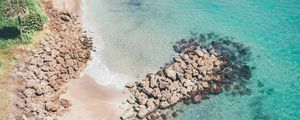 Preview wallpaper beach, sea, aerial view, water, sand, stones