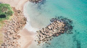 Preview wallpaper beach, sea, aerial view, water, sand, stones