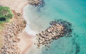 Preview wallpaper beach, sea, aerial view, water, sand, stones