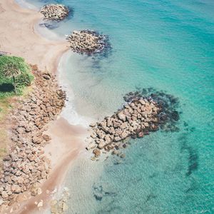 Preview wallpaper beach, sea, aerial view, water, sand, stones