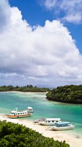 Preview wallpaper beach, sea, boats, bay, summer