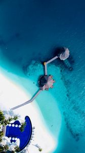 Preview wallpaper beach, sea, bungalow, aerial view, tropical