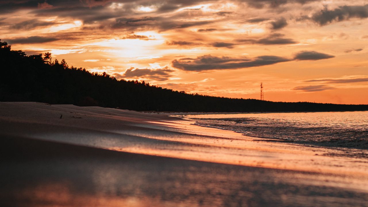 Wallpaper beach, sea, clouds, sunset