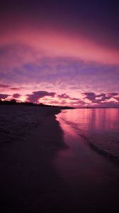 Preview wallpaper beach, sea, clouds, sunset, purple