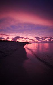 Preview wallpaper beach, sea, clouds, sunset, purple