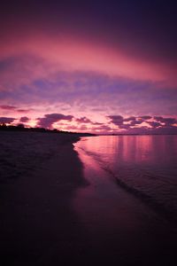 Preview wallpaper beach, sea, clouds, sunset, purple