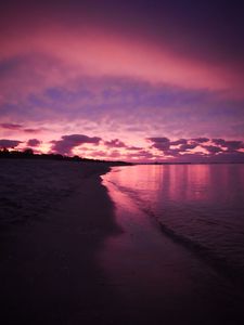 Preview wallpaper beach, sea, clouds, sunset, purple