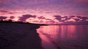 Preview wallpaper beach, sea, clouds, sunset, purple