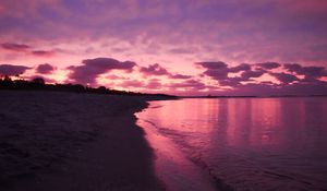 Preview wallpaper beach, sea, clouds, sunset, purple