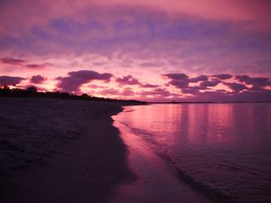 Preview wallpaper beach, sea, clouds, sunset, purple