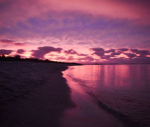 Preview wallpaper beach, sea, clouds, sunset, purple