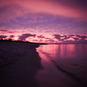 Preview wallpaper beach, sea, clouds, sunset, purple