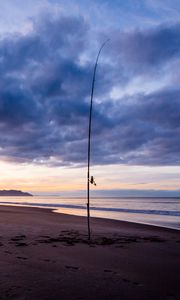 Preview wallpaper beach, sea, fishing rod, fishing, twilight