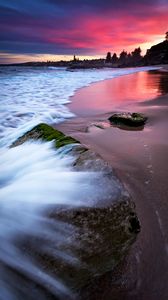 Preview wallpaper beach, sea, foam, sunset