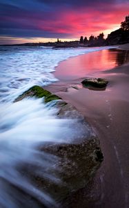 Preview wallpaper beach, sea, foam, sunset