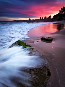 Preview wallpaper beach, sea, foam, sunset