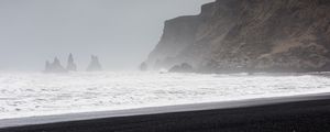 Preview wallpaper beach, sea, fog, rocks, coast, landscape