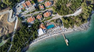 Preview wallpaper beach, sea, houses, villas, aerial view