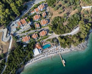 Preview wallpaper beach, sea, houses, villas, aerial view