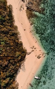 Preview wallpaper beach, sea, island, aerial view, boats