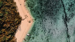 Preview wallpaper beach, sea, island, aerial view, boats