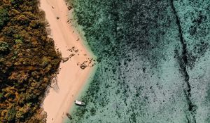 Preview wallpaper beach, sea, island, aerial view, boats