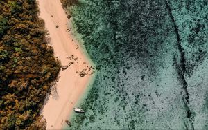 Preview wallpaper beach, sea, island, aerial view, boats