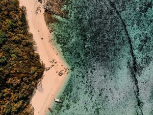 Preview wallpaper beach, sea, island, aerial view, boats