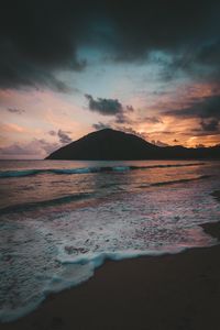 Preview wallpaper beach, sea, island, sunset, dusk
