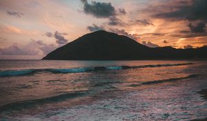 Preview wallpaper beach, sea, island, sunset, dusk