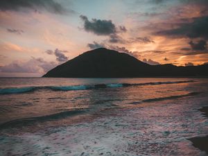 Preview wallpaper beach, sea, island, sunset, dusk