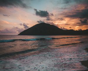 Preview wallpaper beach, sea, island, sunset, dusk