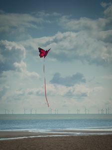 Preview wallpaper beach, sea, kite, butterfly, flight